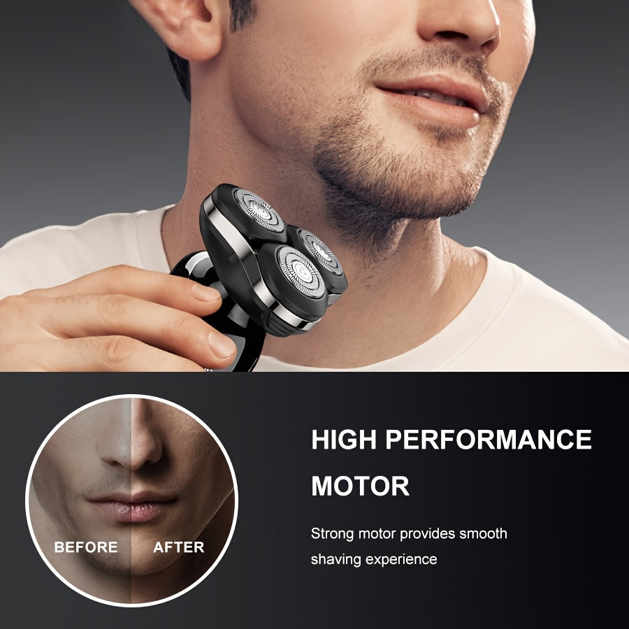 Електричен брич за мажи, 3 во 1 електричен брич за бричење, тример за нос, USB преносен брич за полнење, 3D лебдечки сечило со дигитален дисплеј за бричење и машина за брада