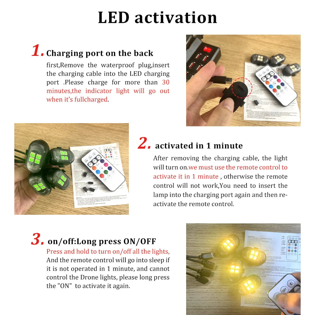 Надградба на RGB светла за атмосфера во автомобилот, поголема батерија и посветла, кабел за полнење од тип C, безжичен далечински управувач со повеќе режими за автомобил и мотоцикл.