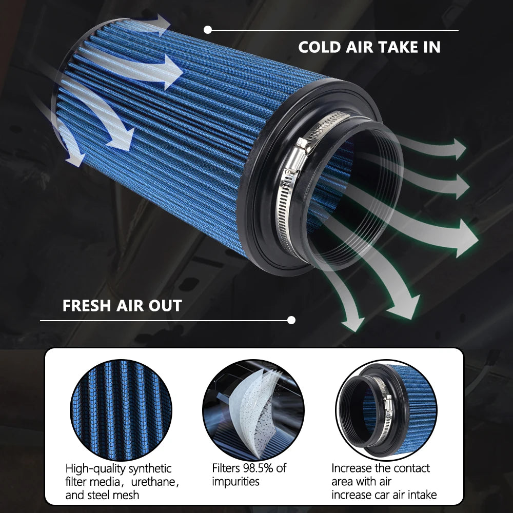RASTP-Универзален филтер за воздух за автомобил со висок проток од 3" 3,5" 4" Конусни филтри за воздух што се перат за тркачки автомобили високи 10,6" OFI141