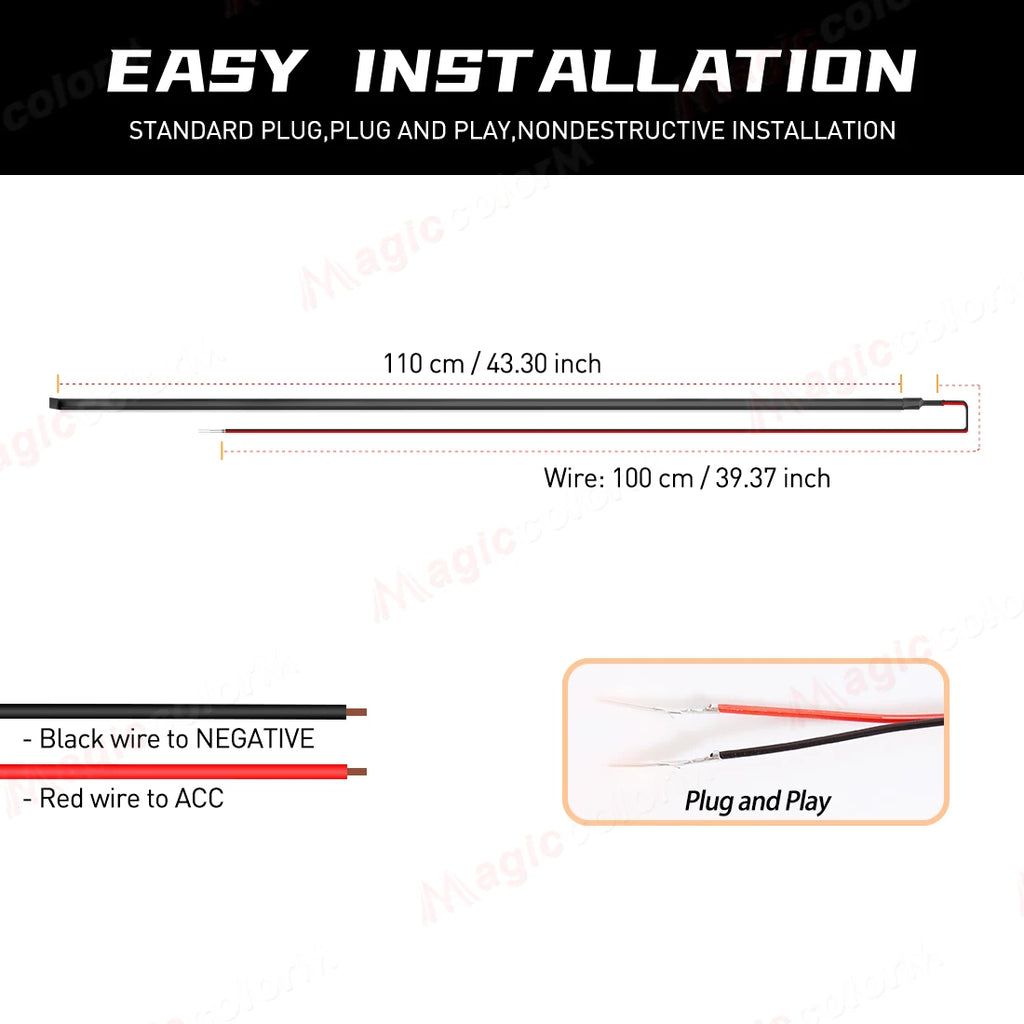 Vgetting амбиентално светло 110CM LED акрилна лента за автомобил, флексибилна декоративна ламба за сечење, скриена внатрешност на автомобилот, бела црвена сина