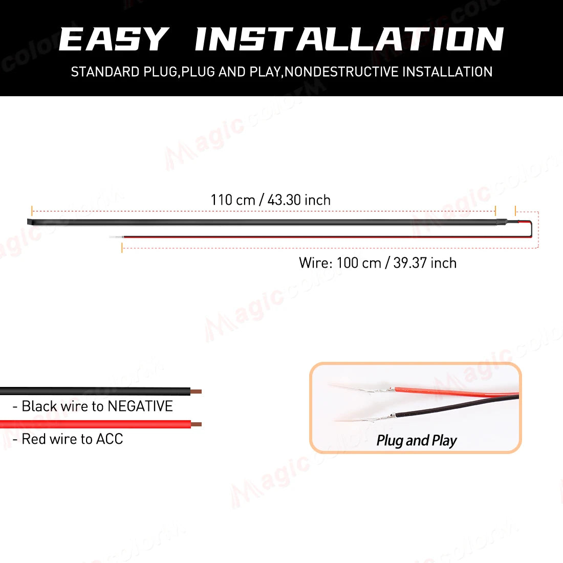 Vgetting амбиентално светло 110CM LED акрилна лента за автомобил, флексибилна декоративна ламба за сечење, скриена внатрешност на автомобилот, бела црвена сина