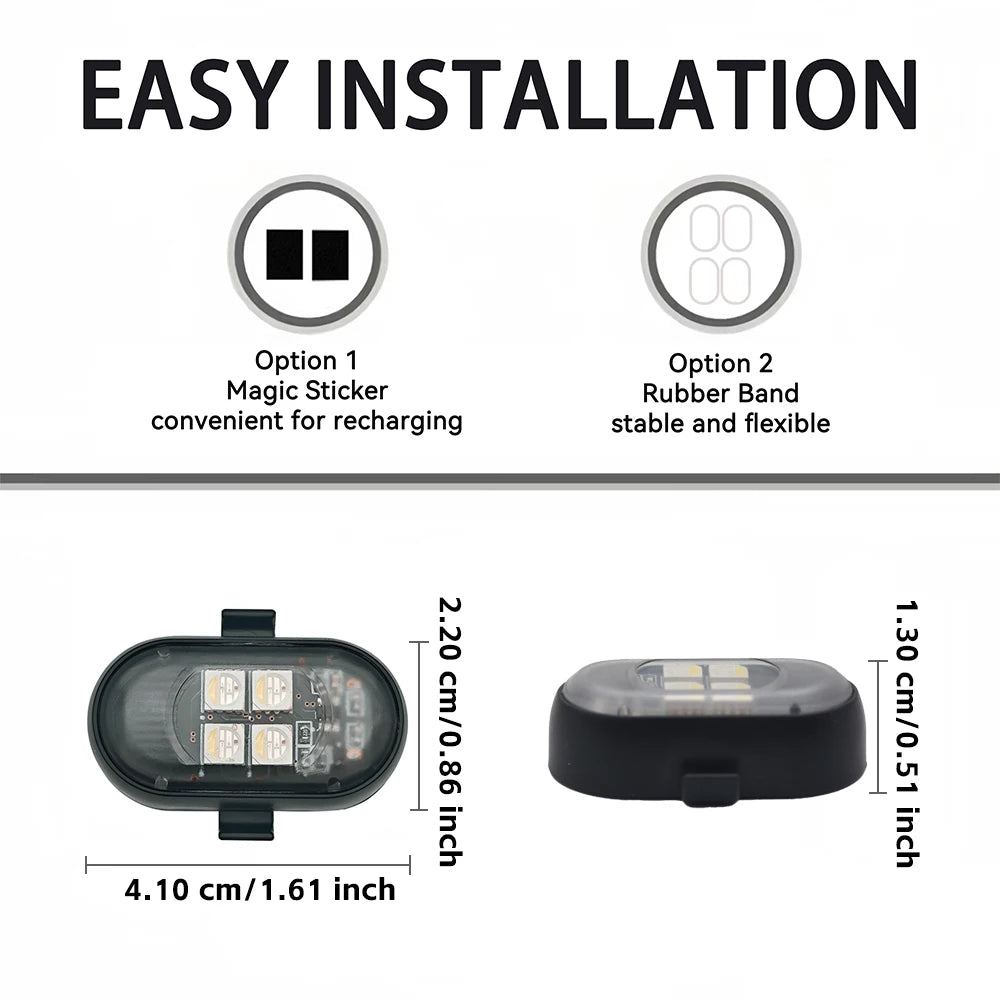 Надградба на RGB светла за атмосфера во автомобилот, поголема батерија и посветла, кабел за полнење од тип C, безжичен далечински управувач со повеќе режими за автомобил и мотоцикл.