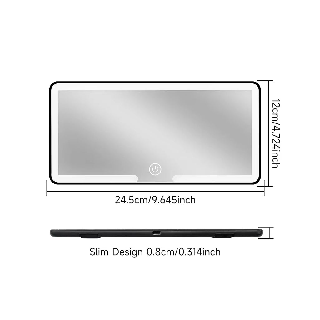 Внатрешно огледало за автомобил, штитник за сонце, LED огледало за шминкање со висока дефиниција, прилагодување на екранот на допир во 3 режими, USB полнење, огледало за шминкање за автомобил