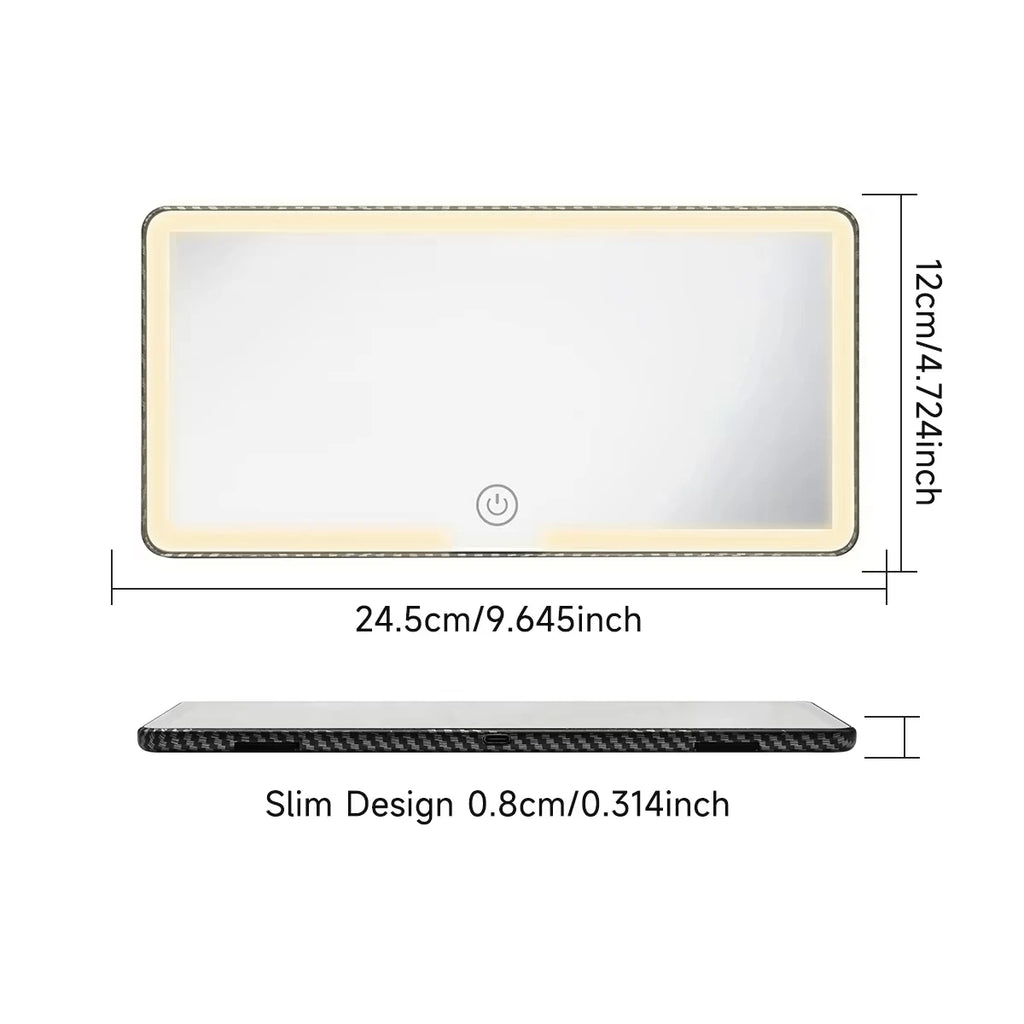 Внатрешно огледало за автомобил, штитник за сонце, LED огледало за шминкање со висока дефиниција, прилагодување на екранот на допир во 3 режими, USB полнење, огледало за шминкање за автомобил