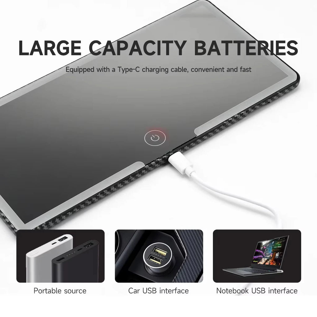 Внатрешно огледало за автомобил, штитник за сонце, LED огледало за шминкање со висока дефиниција, прилагодување на екранот на допир во 3 режими, USB полнење, огледало за шминкање за автомобил