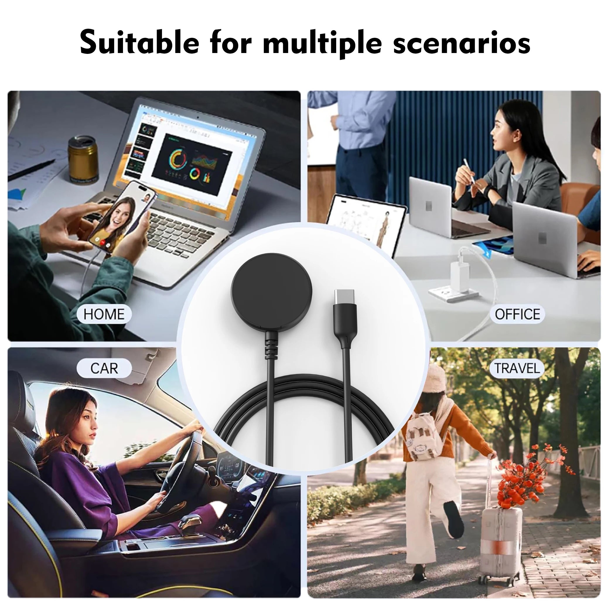 Безжичен полнач за Galaxy Watch, полнач за Galaxy Watch 3/4 5/6/7 Active1-2 Ultra FE кабел за часовник USB-A USB-C