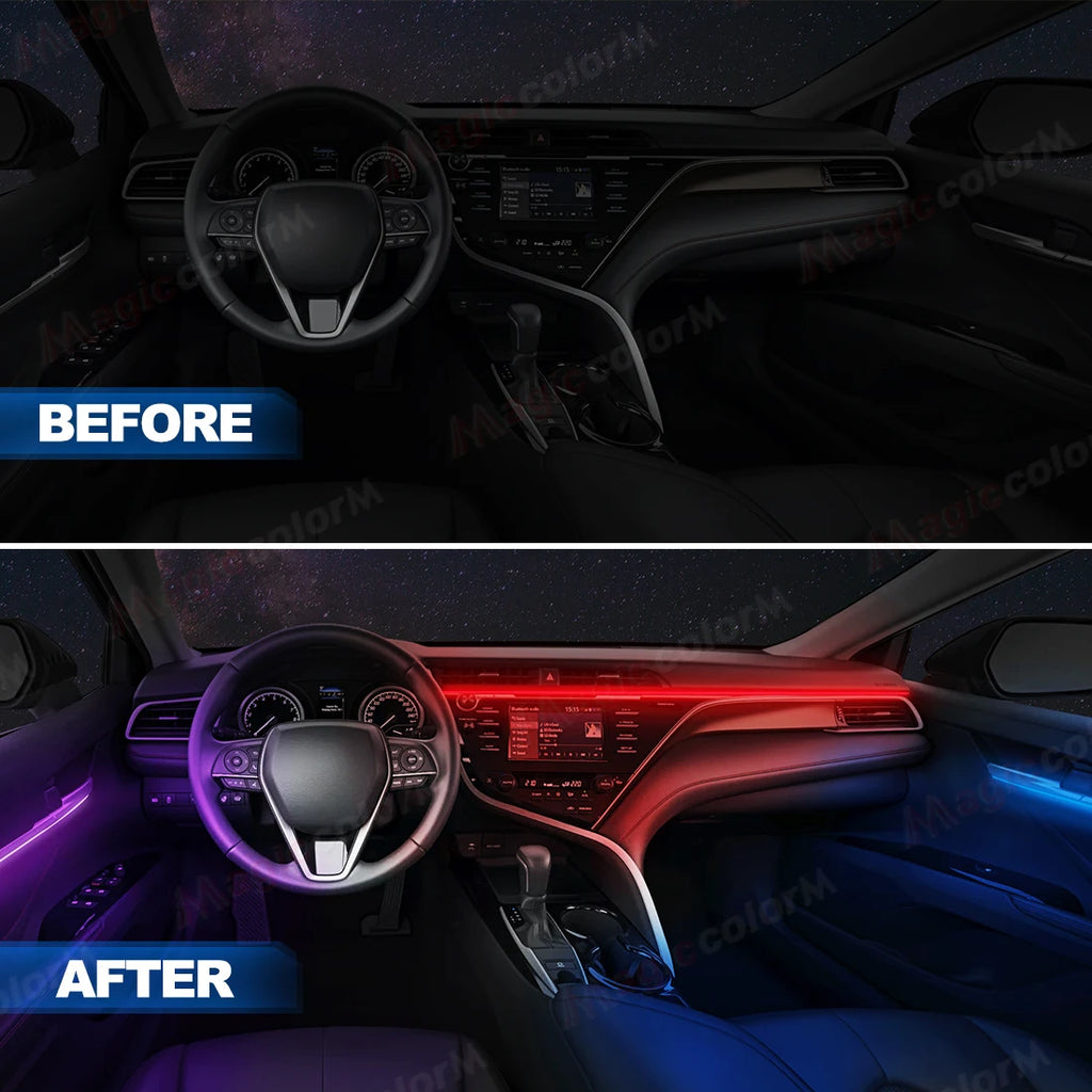 Vgetting амбиентално светло 110CM LED акрилна лента за автомобил, флексибилна декоративна ламба за сечење, скриена внатрешност на автомобилот, бела црвена сина