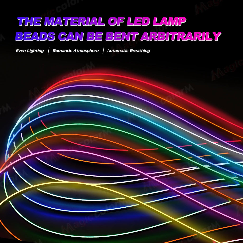 Vgetting амбиентално светло 110CM LED акрилна лента за автомобил, флексибилна декоративна ламба за сечење, скриена внатрешност на автомобилот, бела црвена сина